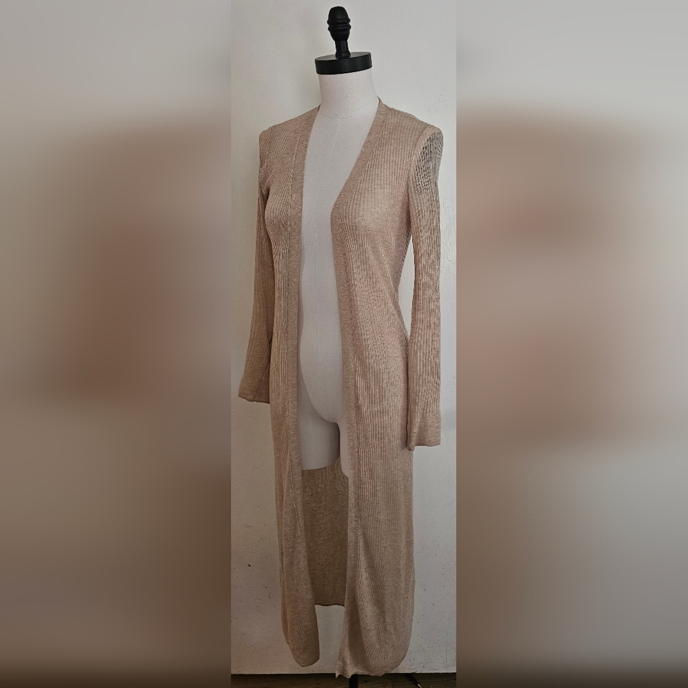 Women's Ribbed Tan Cardigan Sweater